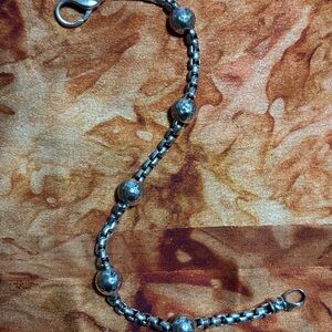 JAI Sterling Silver Box Chain Bracelet 925 Hammered Textured Beads 7” 14.2g